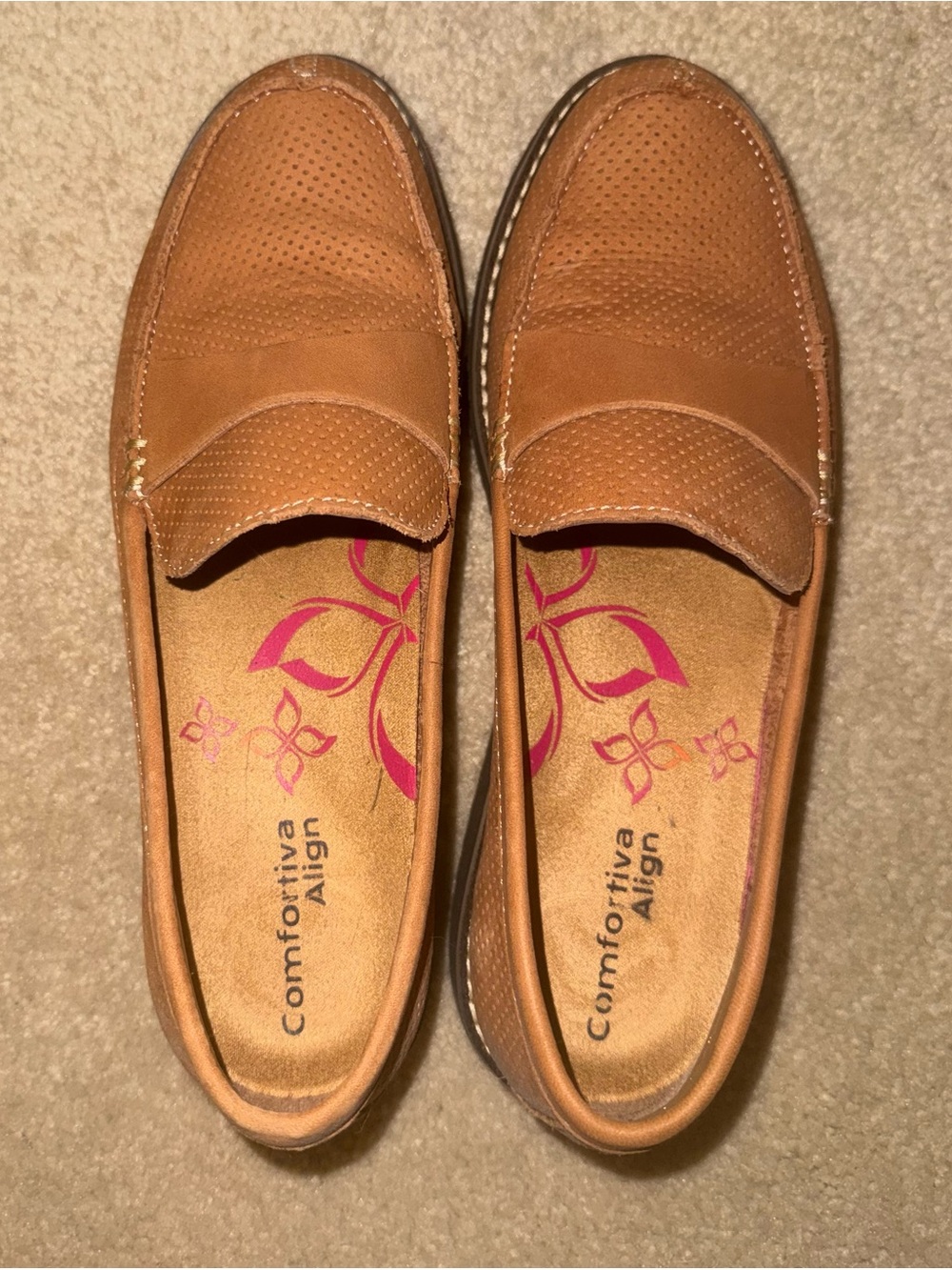 Comfortiva Tan Perforated Penny Loafers